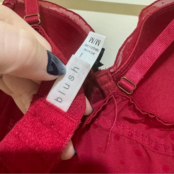 Women’s Blush Brand Sexy Coquette Bow Red Black Eyelet Lingerie Slip Top Size: M - Picture 13 of 15